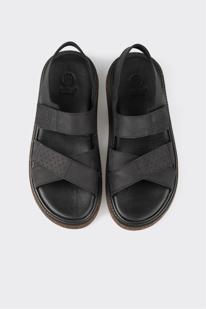 Siyah Deri Erkek Sandalet