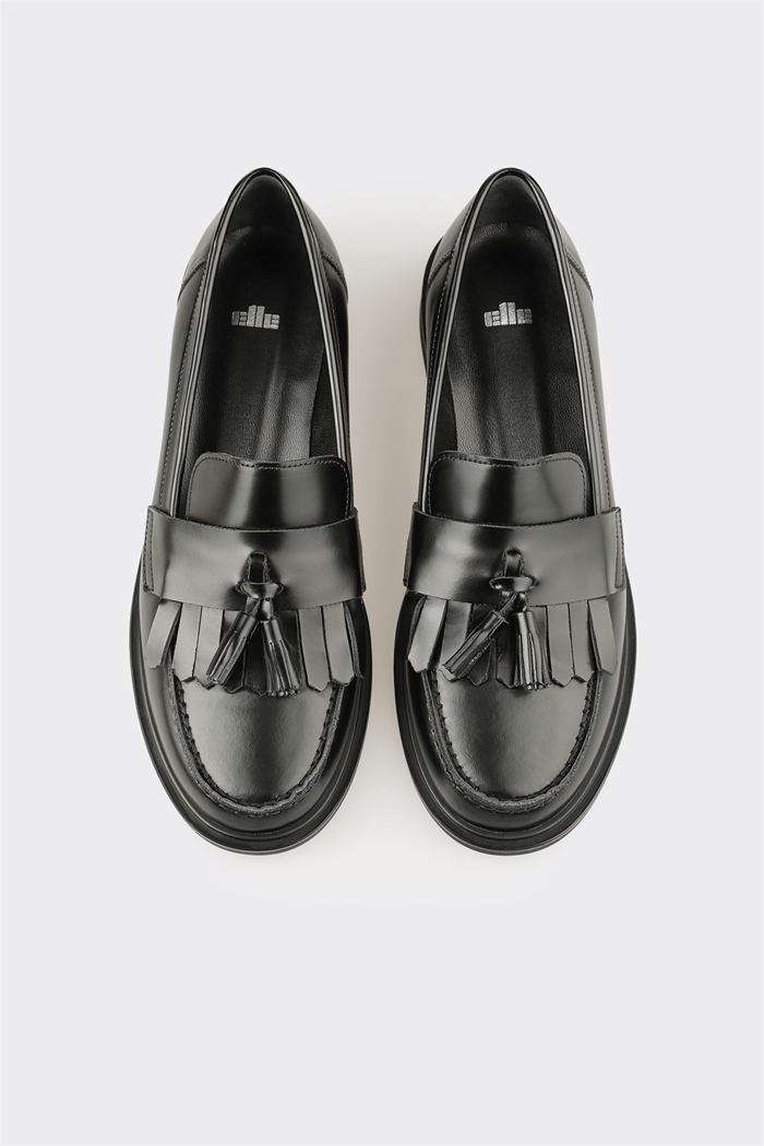 Siyah Deri Kadın Günlük Loafer