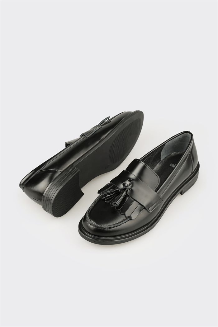 Siyah Deri Kadın Günlük Loafer