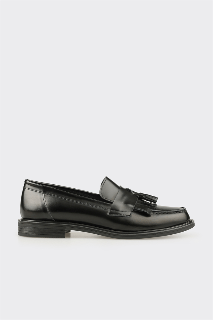 Siyah Deri Kadın Günlük Loafer