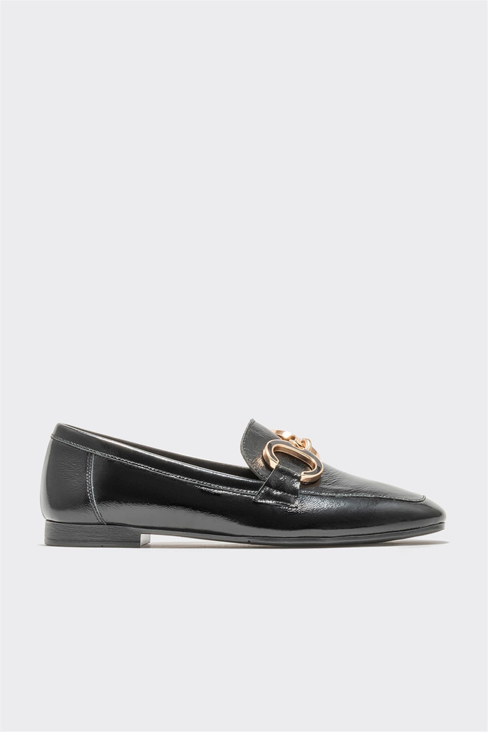 Siyah Deri Kadın Loafer