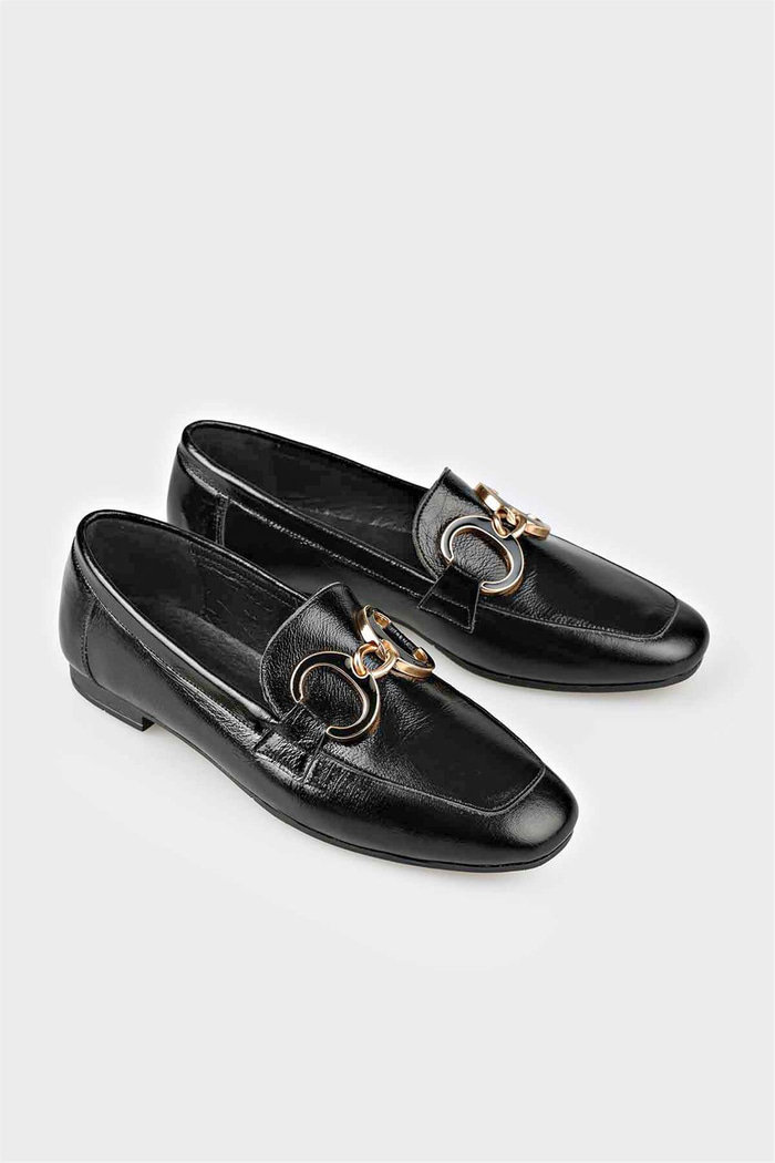 Siyah Deri Kadın Loafer