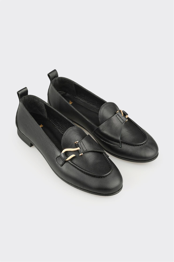 Siyah Deri Kadın Loafer