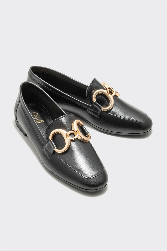 Siyah Deri Kadın Loafer