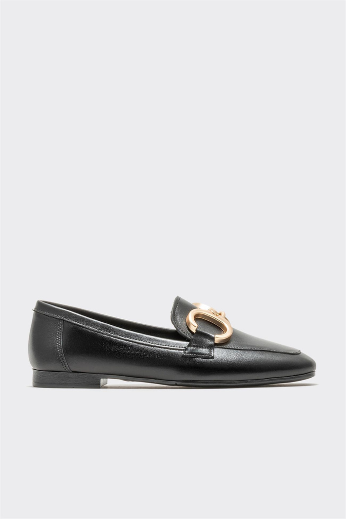Siyah Deri Kadın Loafer