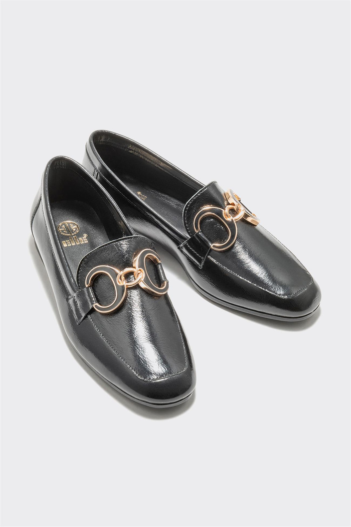 Siyah Deri Kadın Loafer
