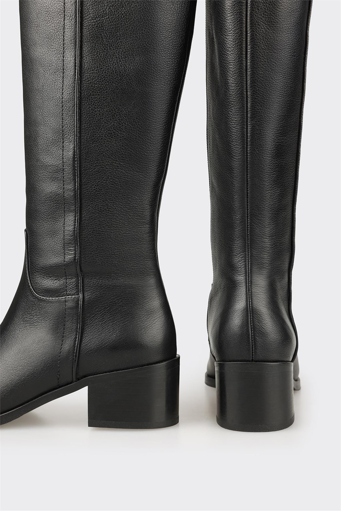 Siyah Deri Kadın Topuklu Çizme