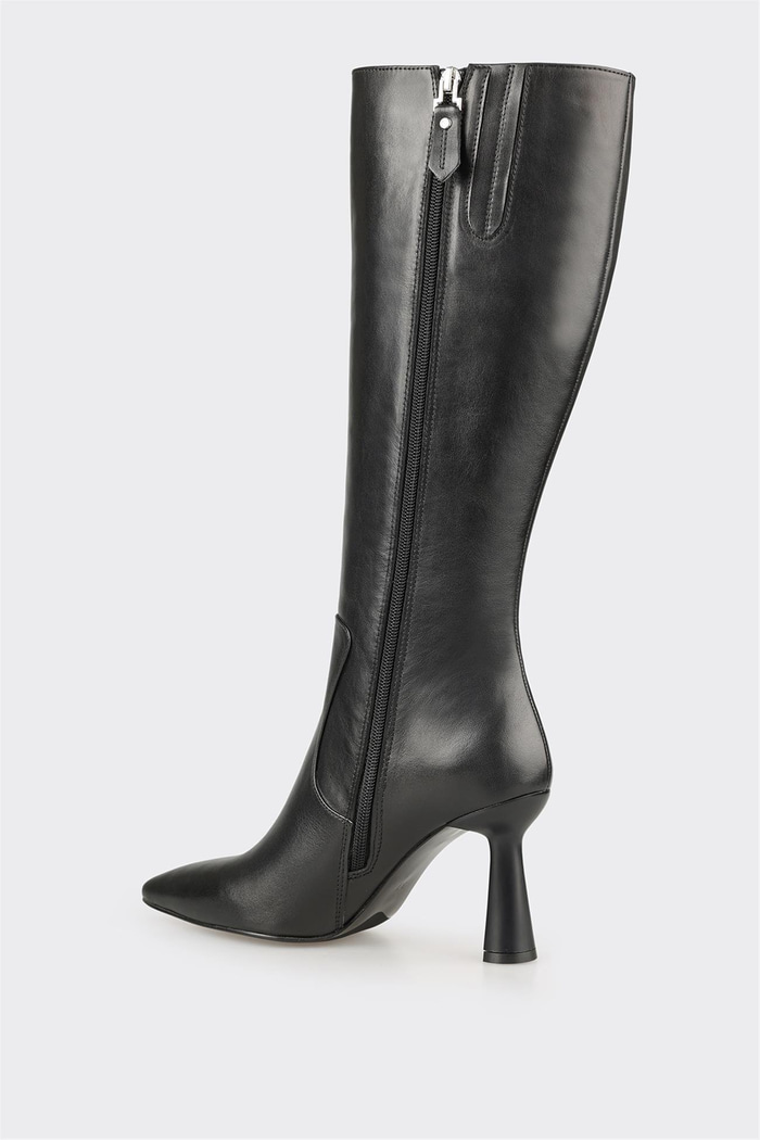 Siyah Deri Kadın Topuklu Çizme
