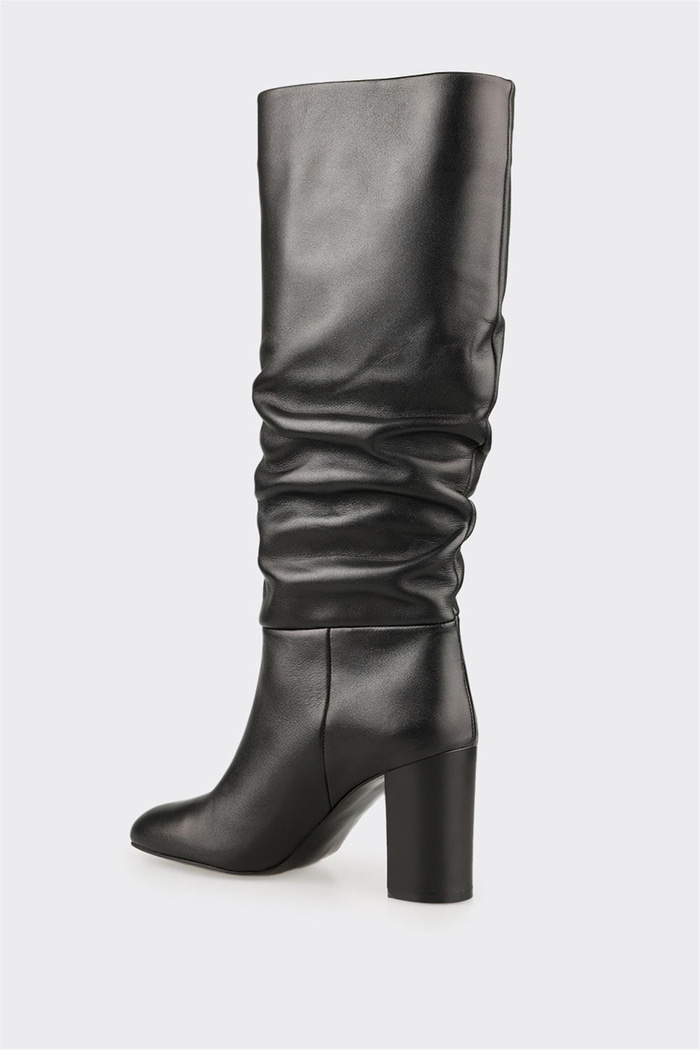 Siyah Deri Kadın Topuklu Çizme