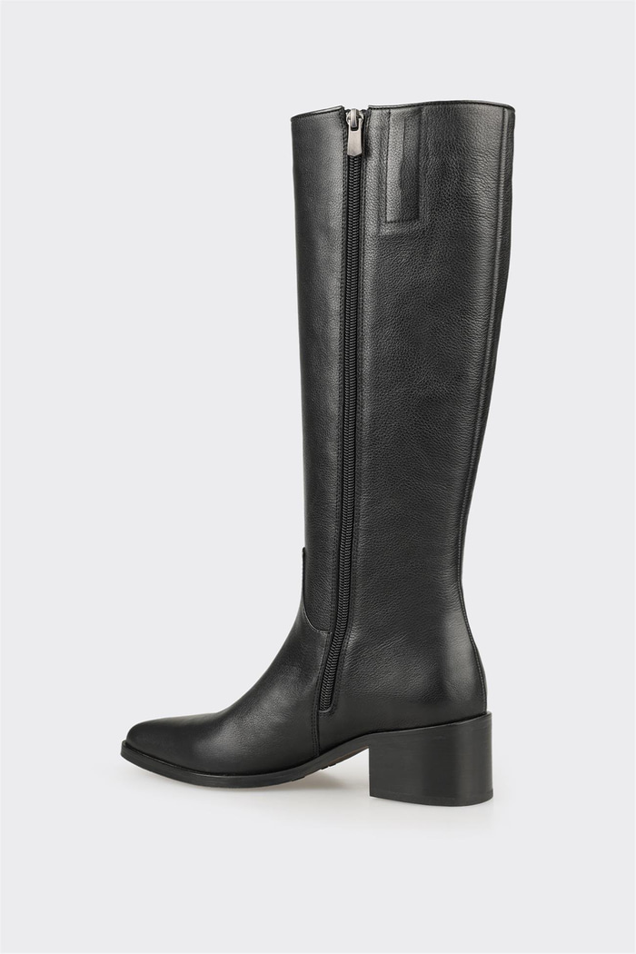 Siyah Deri Kadın Topuklu Çizme