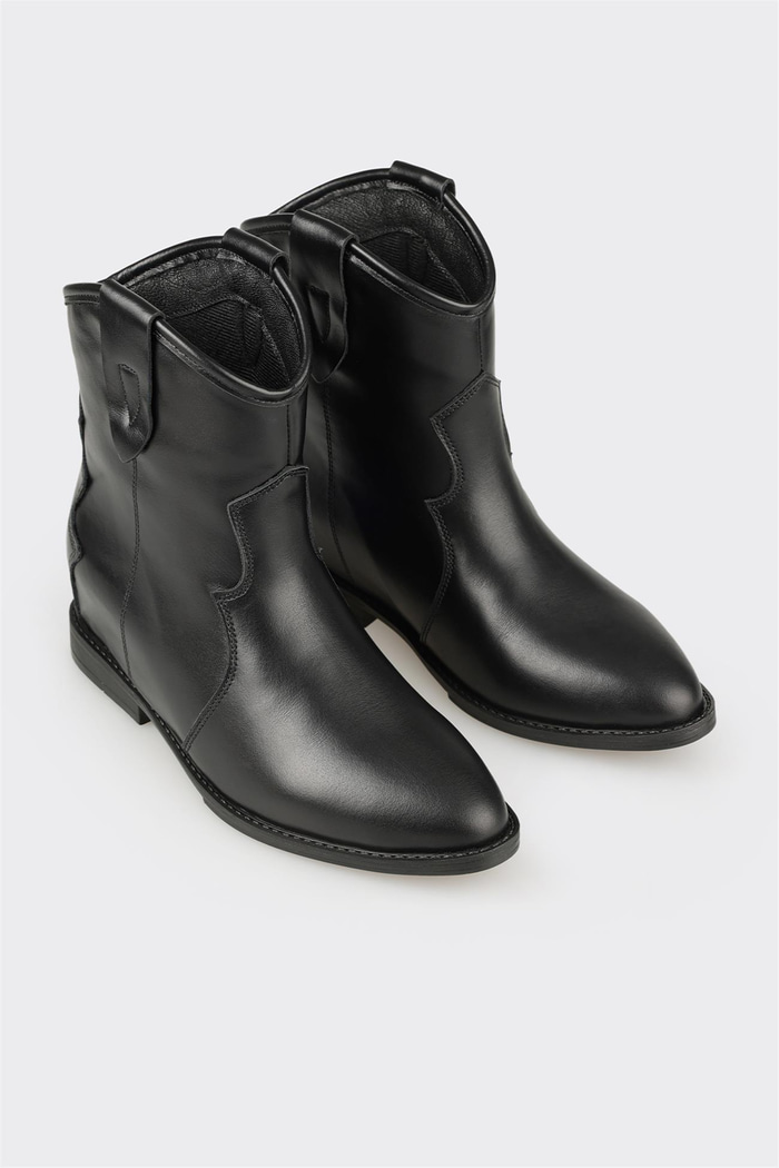 Siyah Deri Kadın Western Bot