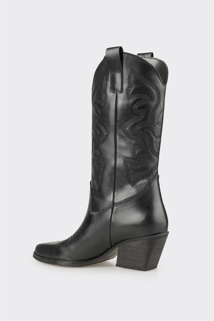 Siyah Deri Kadın Western Çizme