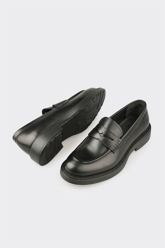 Siyah Deri Erkek Klasik Loafer
