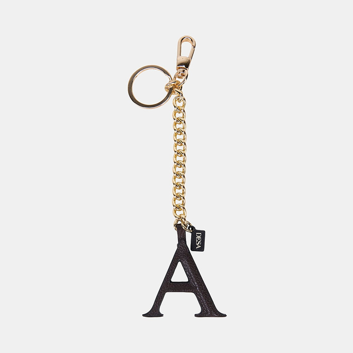 Acı Kahve A Harfi Gold Zincirli Deri Charm / Anahtarlık