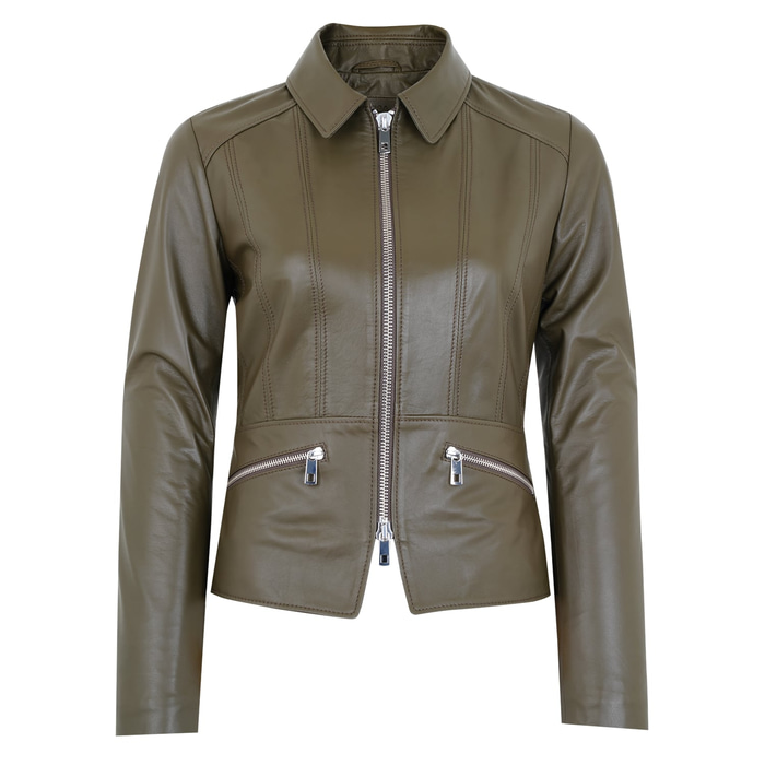 Adelie Haki Kadın Deri Mont