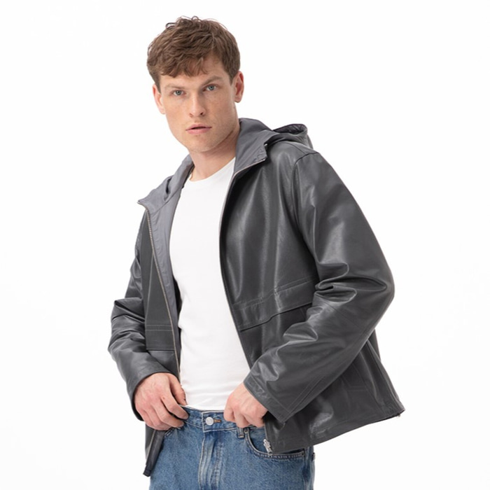 Alanzo Gri Erkek Çift Taraflı Bomber Deri Ceket