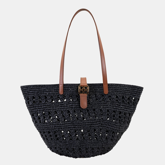 Amelie Siyah Kadın Deri Detaylı Hasır Omuz Çantası