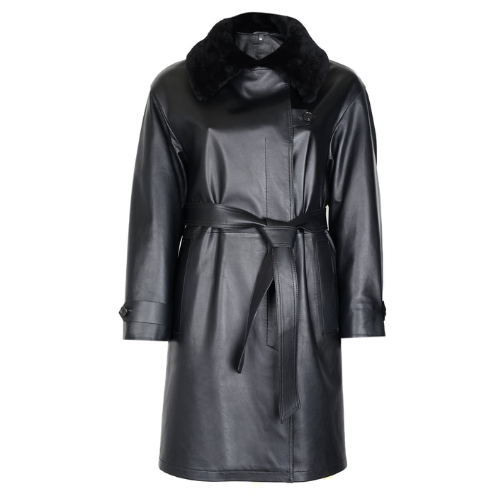 Amiah Siyah Kadın Oversize Deri Pardösü