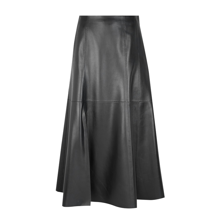 Aulii Siyah Kadın Yırtmaçlı Deri Etek