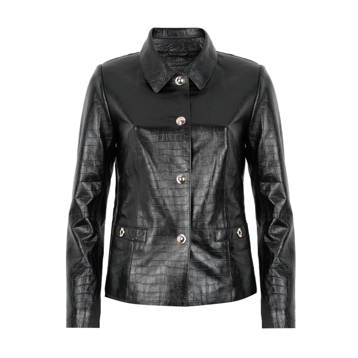 Ayita Siyah Kadın Kroko Baskılı Deri Ceket