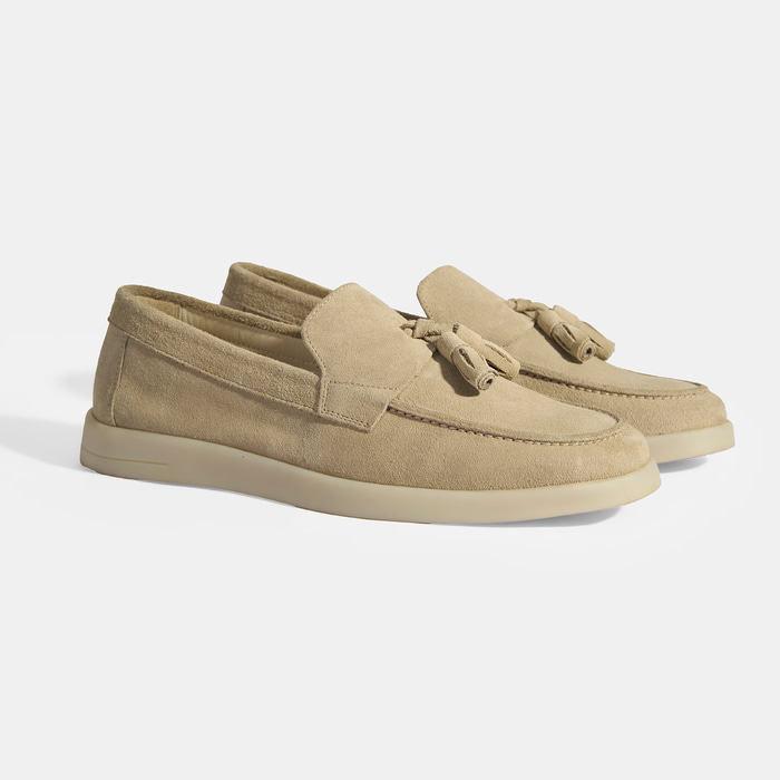 Bej Erkek Süet Püsküllü Loafer