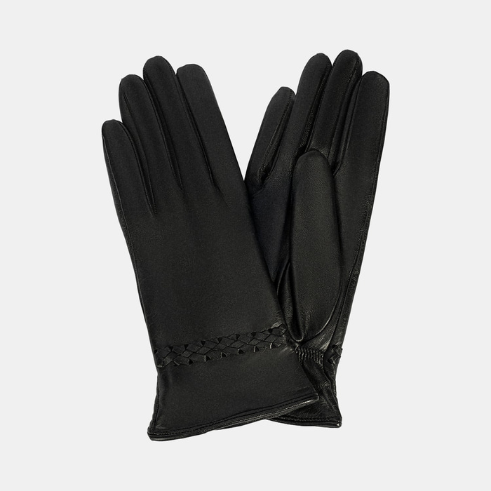 DESA - FY Siyah Kadın Örgülü Deri Eldiven