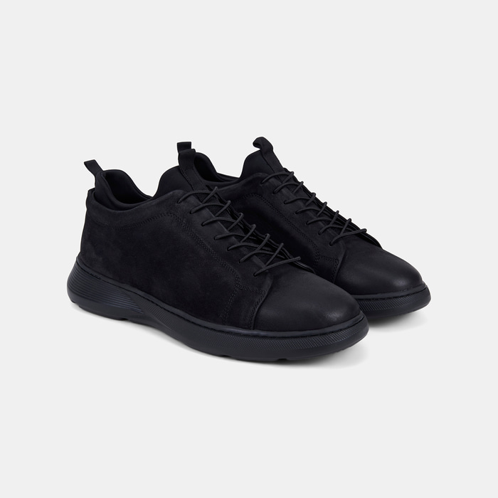 Erkek Siyah Lastik Bağcıklı Nubuk Sneaker