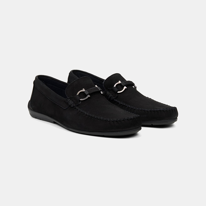 Erkek Siyah Metal Toka Detaylı Süet Loafer
