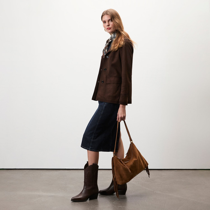 Evangel Kahve Kadın Süet Blazer Ceket