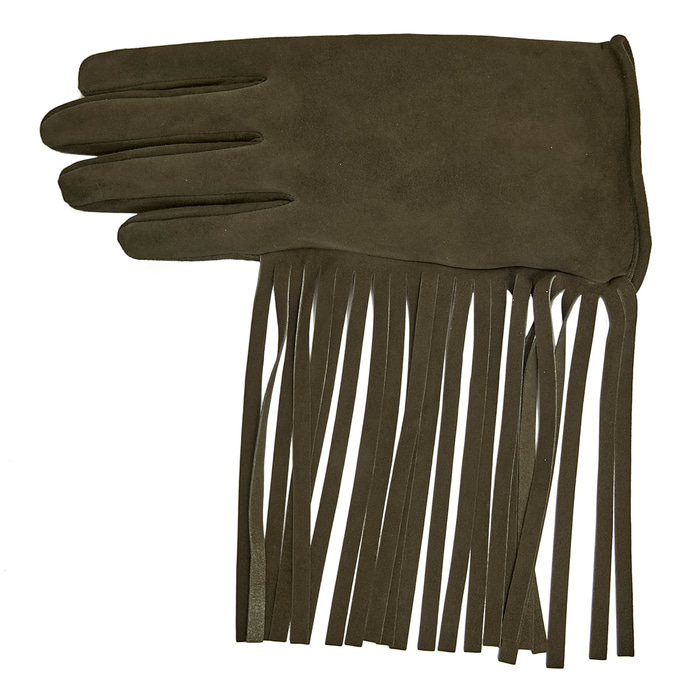 Haki Kadın Püsküllü Süet Eldiven