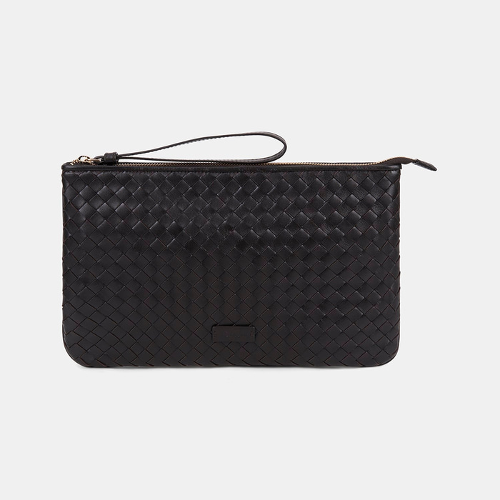 Kadın Acı Kahve El Örgüsü Deri Clutch