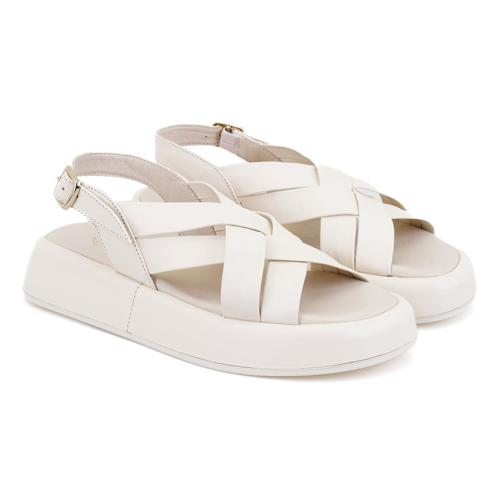 Kadın Bej Dolgu Tabanlı Deri Sandalet