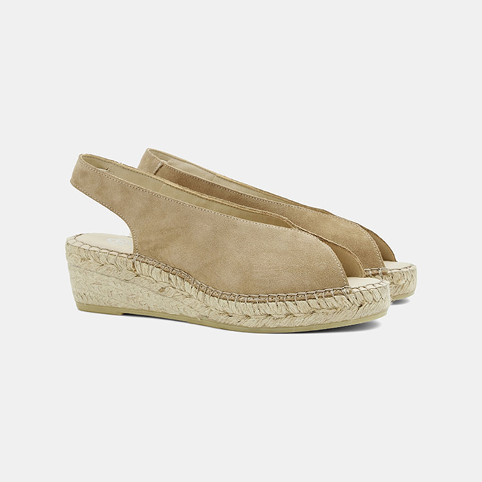 Kadın Bej Dolgu Topuklu Süet Espadril