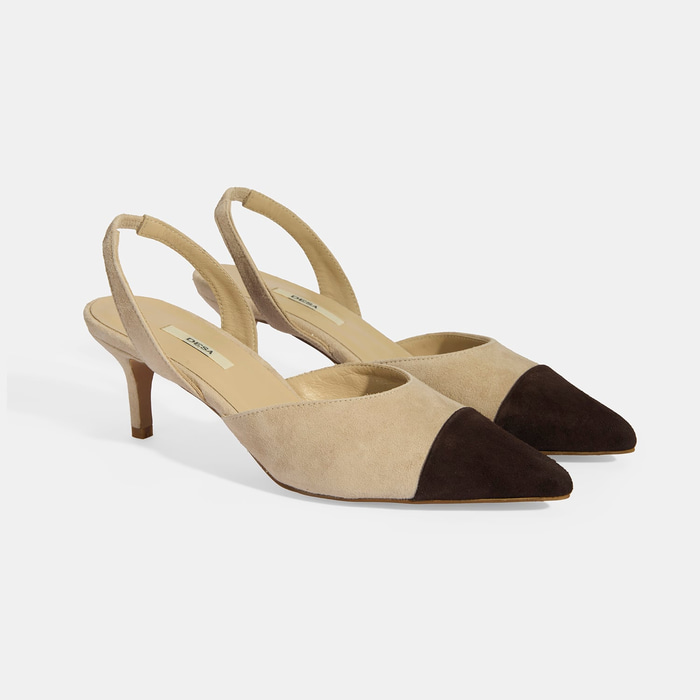 Kadın Bej Slingback Süet Topuklu Ayakkabı 