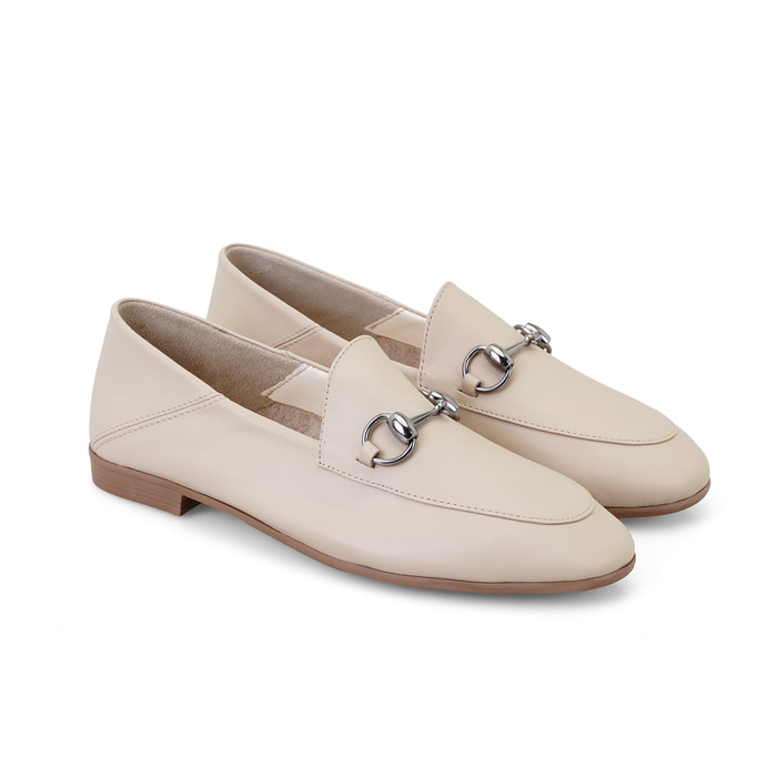 Kadın Bej Toka Aksesuarlı Deri Babet