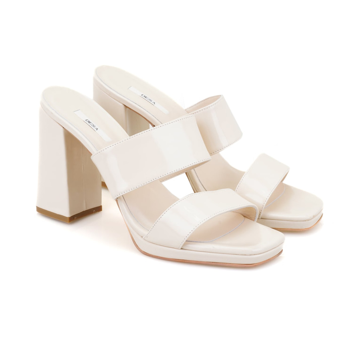 Kadın Beyaz Rugan Deri Platformlu Terlik