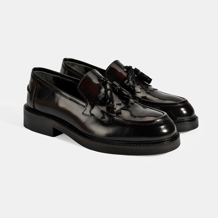 Kadın Bordo Püskül Detaylı Deri Loafer