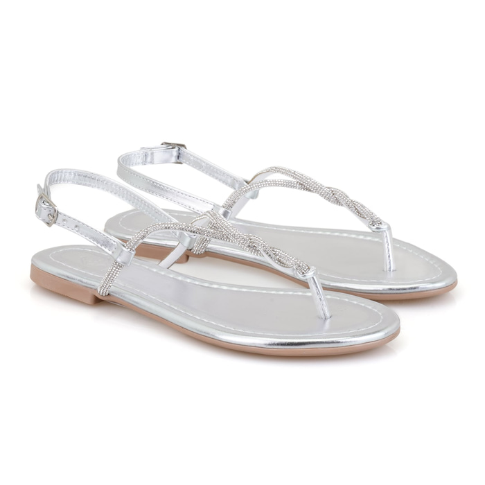 Kadın Gümüş Ayarlanabilir Tokalı Terlik