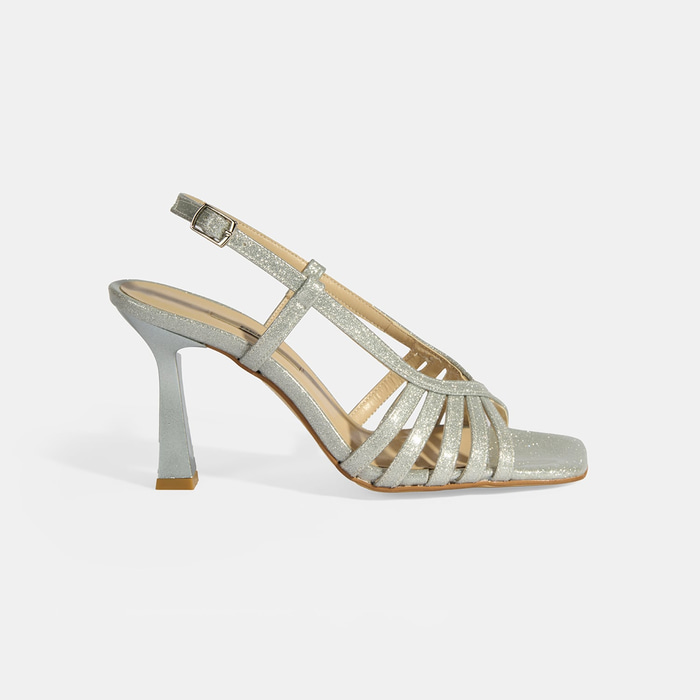 Kadın Gümüş Simli Topuklu Abiye Sandalet