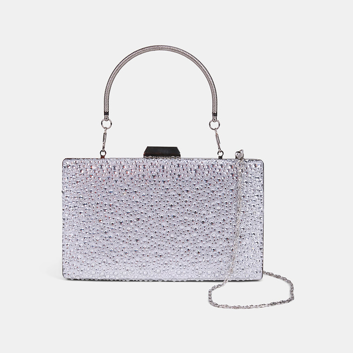 Kadın Gümüş Taş İşlemeli Zincir Askılı Abiye Clutch
