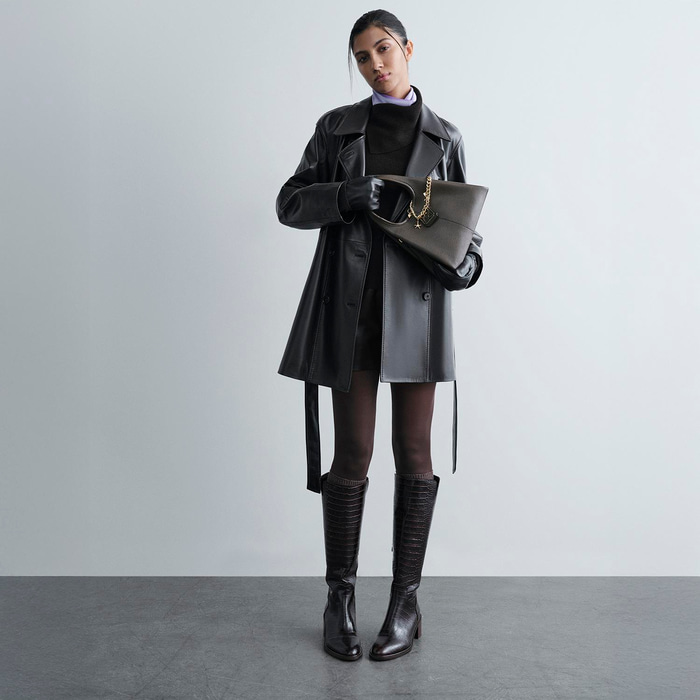 Kadın Kahve Kroko Baskılı Kalın Topuklu Deri Çizme