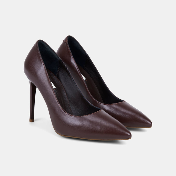 Kadın Kahve Sivri Burunlu Klasik Deri Stiletto