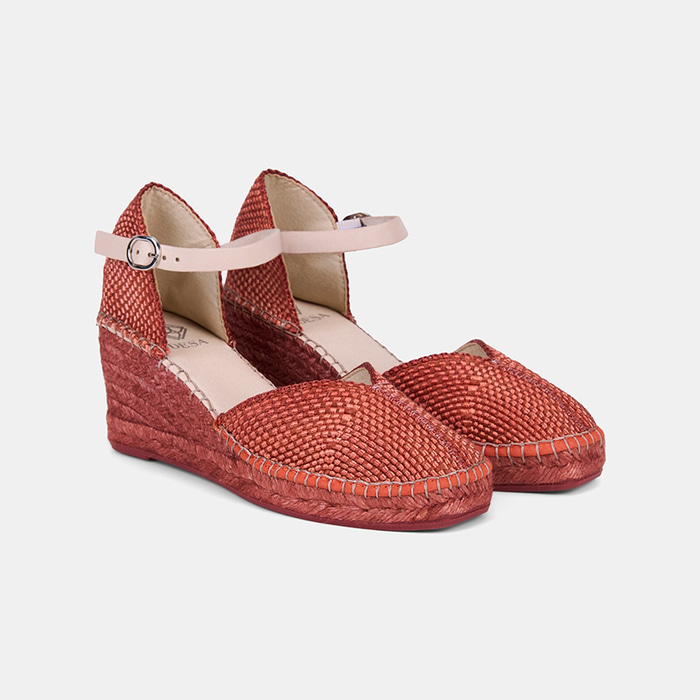 Kadın Kiremit Dolgu Topuklu Hasır Espadril