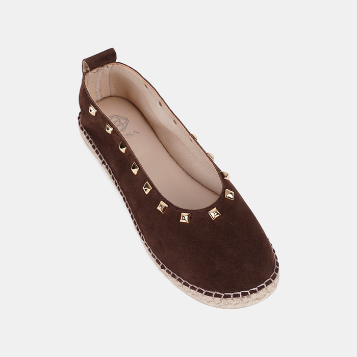 Kadın Koyu Kahve Gold Zımba Detaylı Süet Espadril