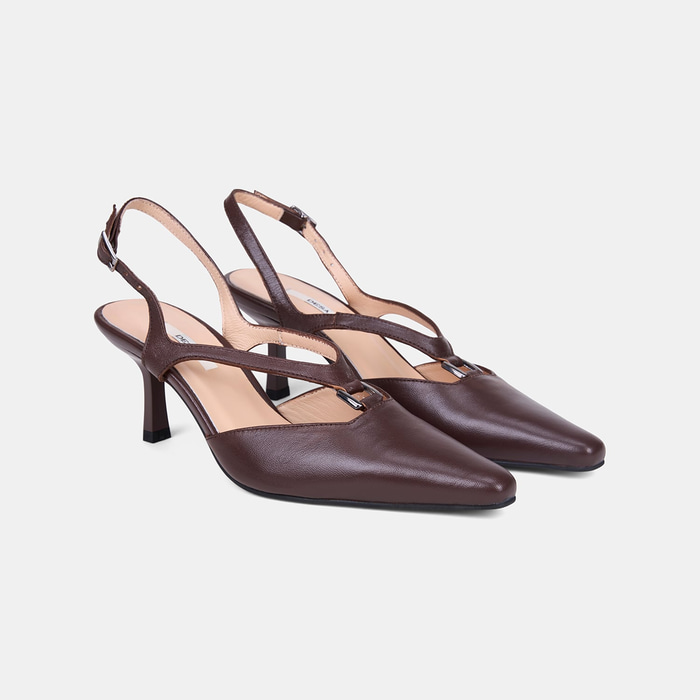 Kadın Koyu Kahve Tokalı Sivri Burunlu Deri Stiletto