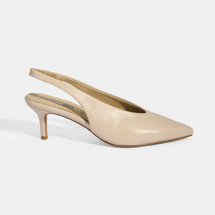 Kadın Krem Slingback Deri Topuklu Ayakkabı 