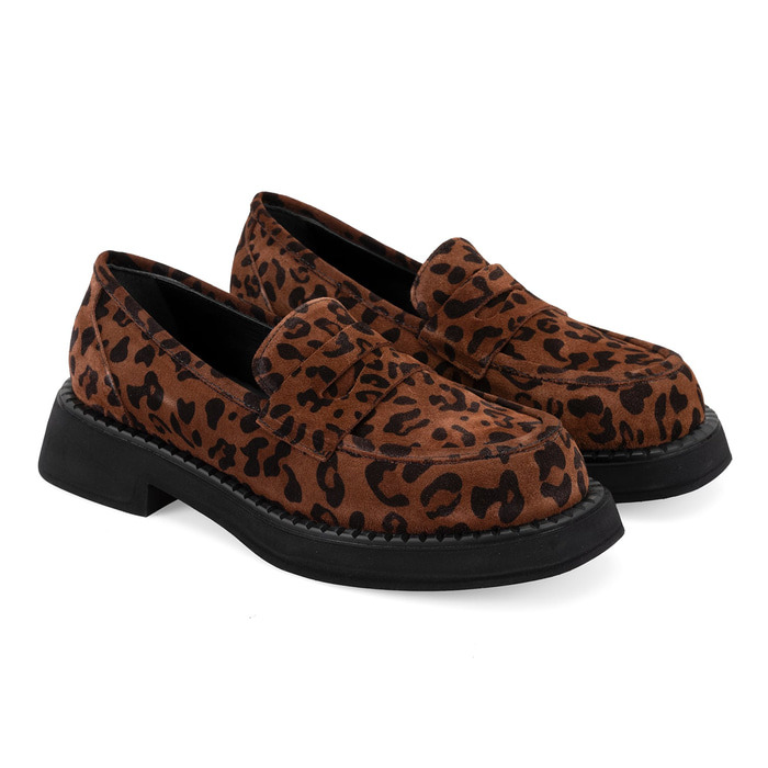 Kadın Leopar Günlük Loafer Süet Deri Ayakkabı