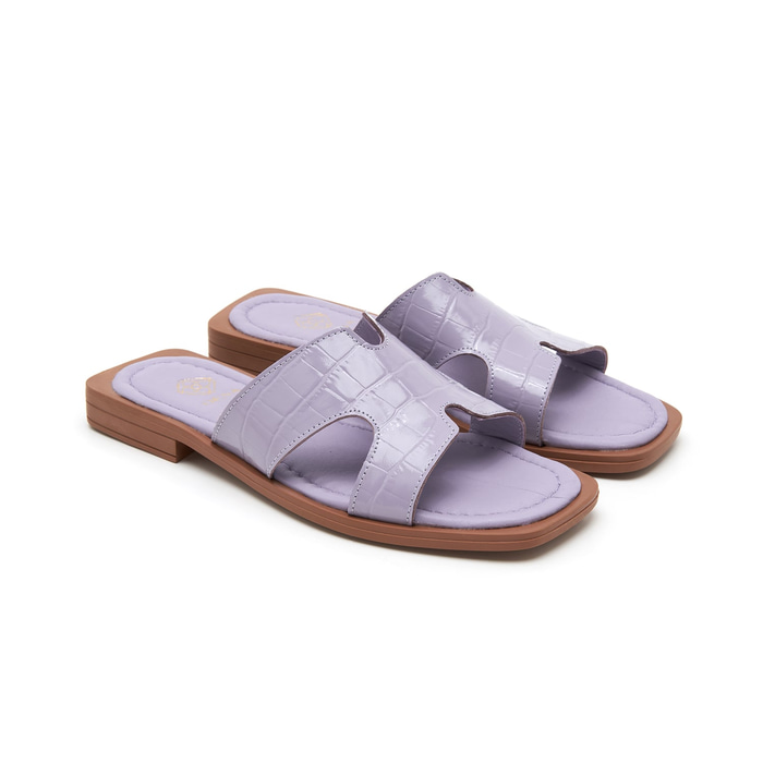 Kadın Lila Kroko Baskılı Deri Terlik