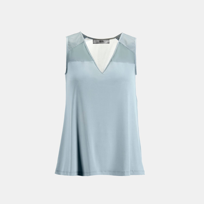 Kadın Mavi Deri Detaylı Perforeli Bluz