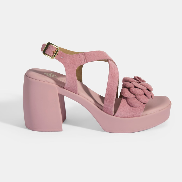 Kadın Pembe Ayarlanabilir Tokalı Süet Topuklu Sandalet